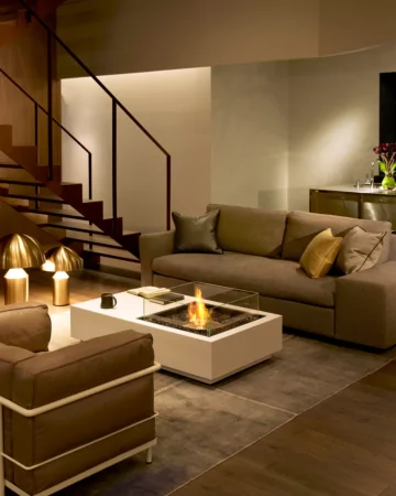EcoSmart Fire Manhattan 50 Fire Table brings modern indoor heating to a private residence living room in Japan.