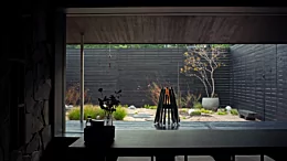 EcoSmart Fire Stix Fire Pit brings contemporary outdoor ambience and clean-burning ethanol warmth to a private residence.