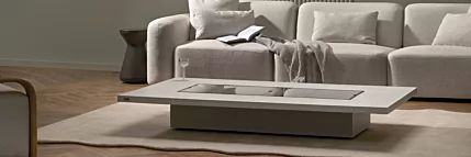 EcoSmart Fire Daiquiri 70 Fire Table with glass cover plate warms outdoor patio, sleek ethanol fire pit table.